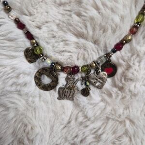 Vintage Necklace Cat Kitty Kat Kitten Love Animals Paw Print Beaded Beads Kitchy